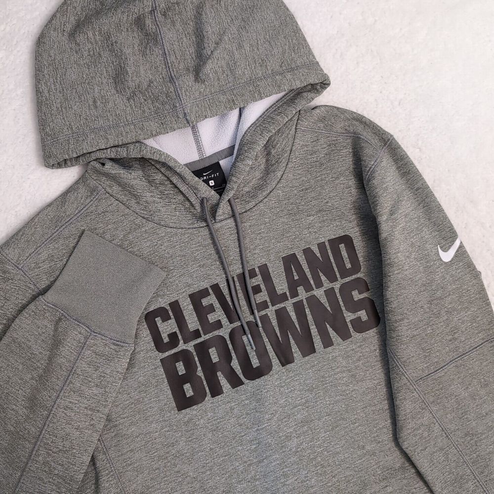 Cleveland Browns Hoodie Mens Small Gray Nike Dri Fit Sweatshirt‎ Sweater NFL EUC